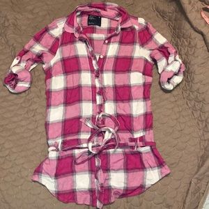 💟Long flannel with removable belt. Size 4